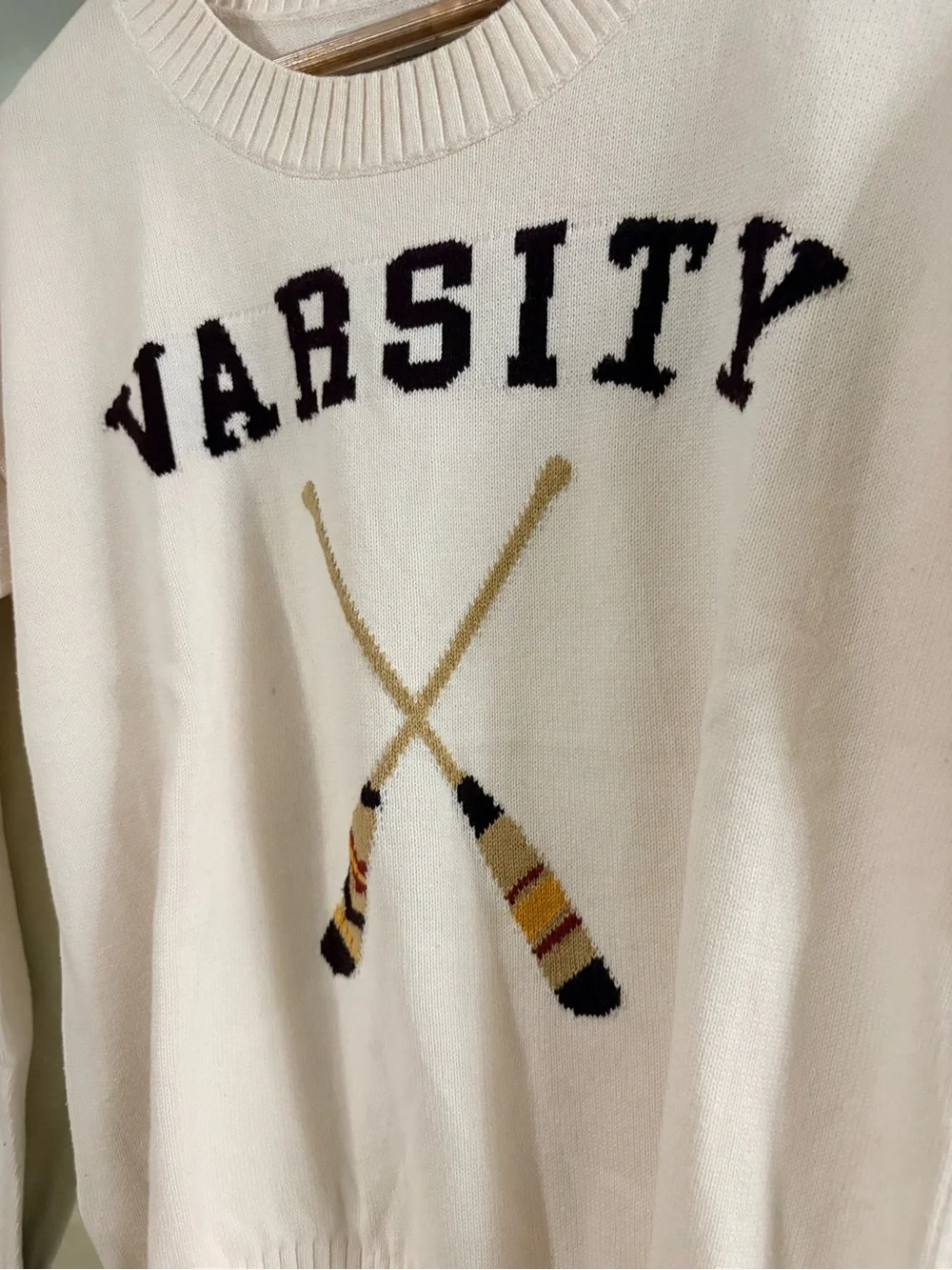 LOFT Varsity Crewneck Sweater in Cream